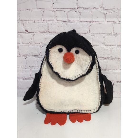 Penguin Children's Felt Wool Bag, Made in Nepal, Backpack Lined Felted Handmade - Picture 1 of 11